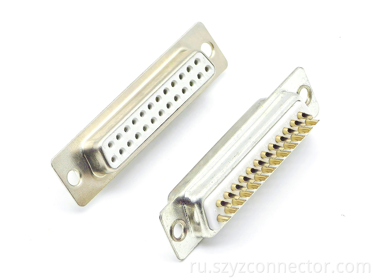 D-Sub Connector:Female Solder Type Termination Full Gold Plating White RoHS Compliant 25P